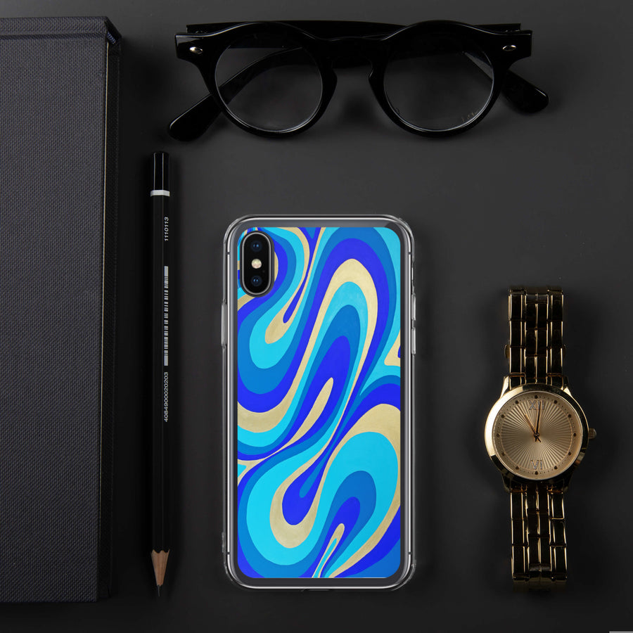 Blue & Gold Trippy Lines iPhone Case