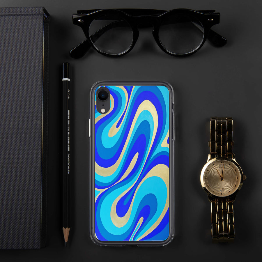 Blue & Gold Trippy Lines iPhone Case