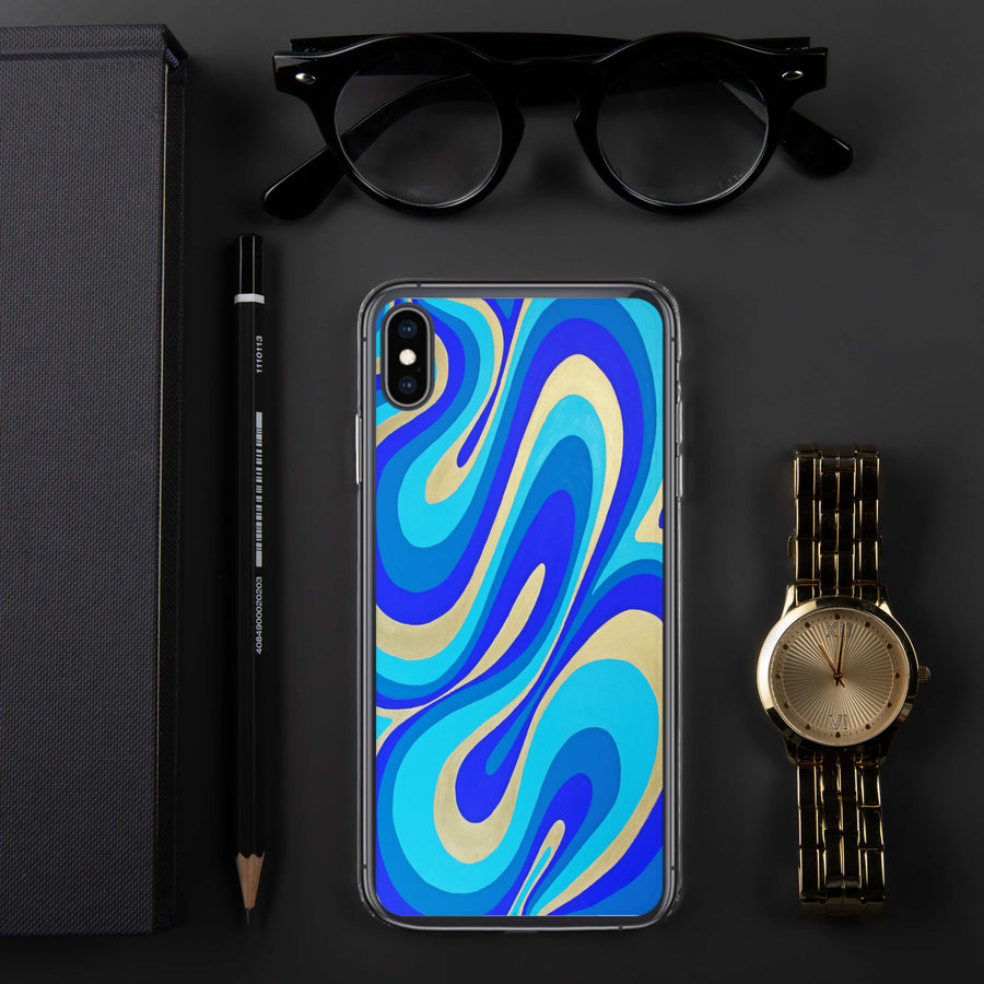 Blue & Gold Trippy Lines iPhone Case