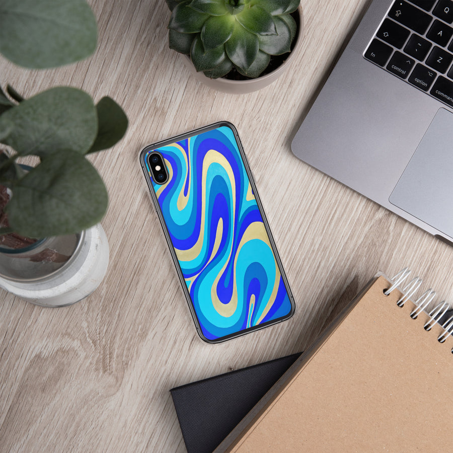 Blue & Gold Trippy Lines iPhone Case