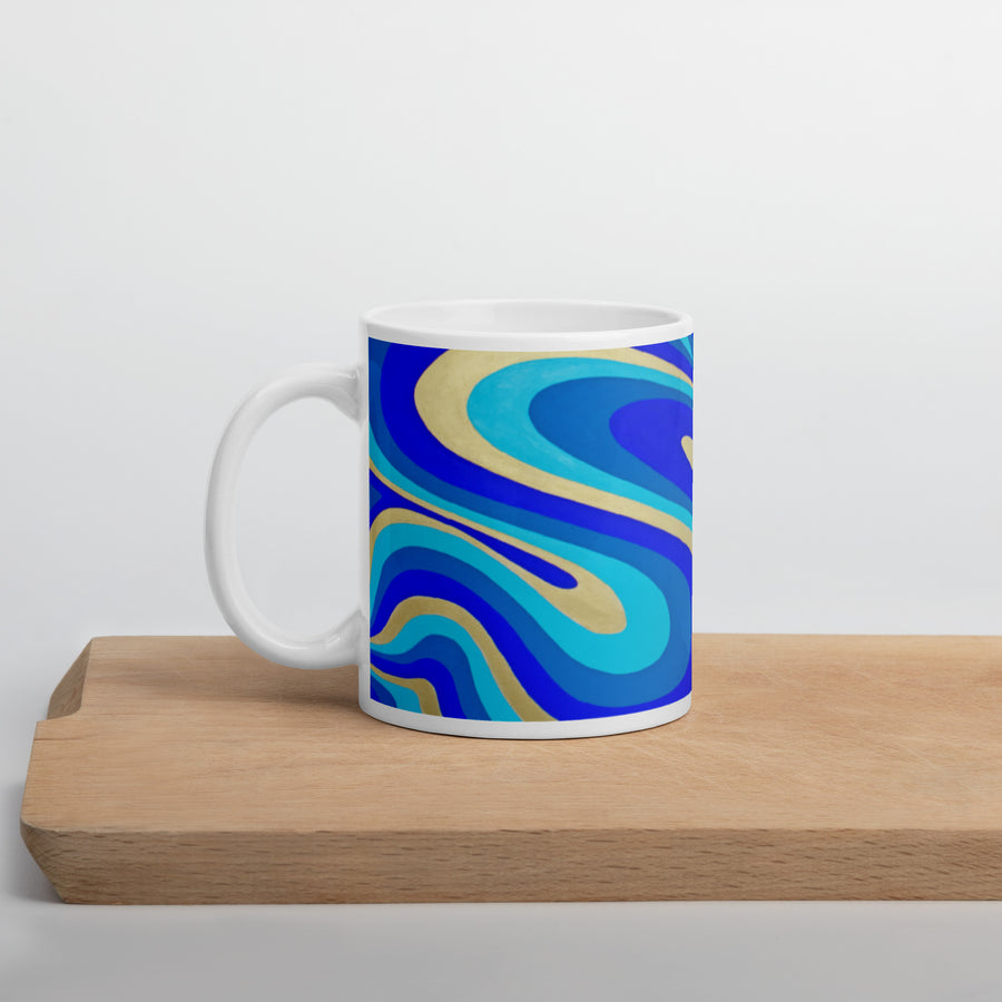 Blue & Gold Trippy Lines Mug