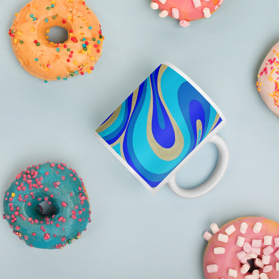 Blue & Gold Trippy Lines Mug