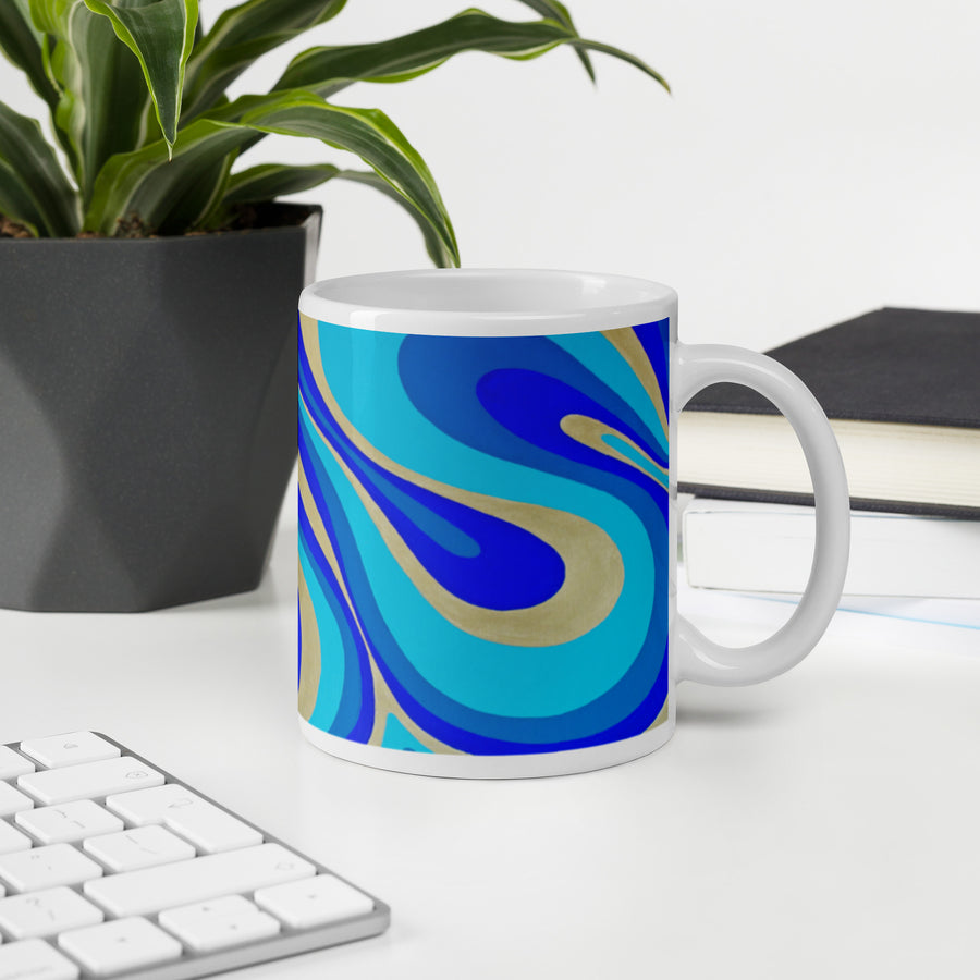 Blue & Gold Trippy Lines Mug