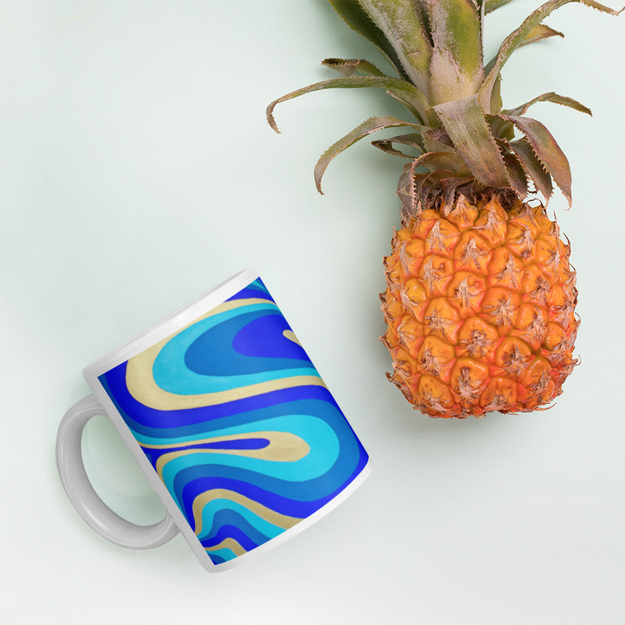 Blue & Gold Trippy Lines Mug