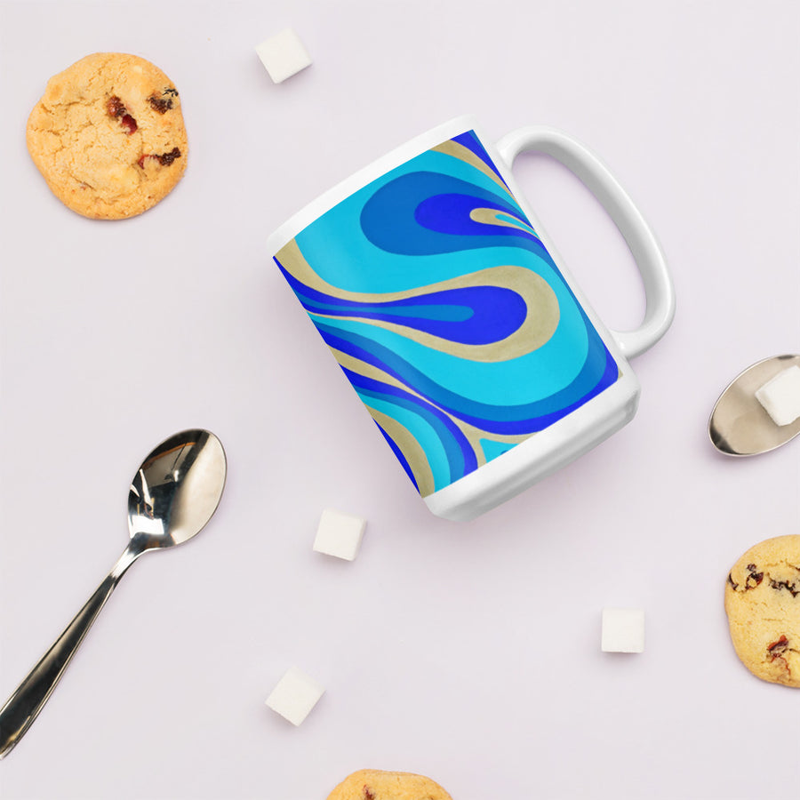 Blue & Gold Trippy Lines Mug