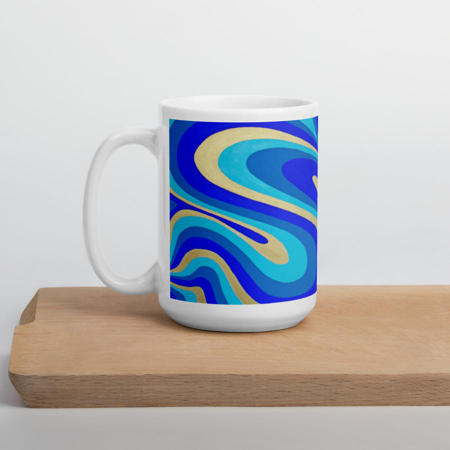 Blue & Gold Trippy Lines Mug