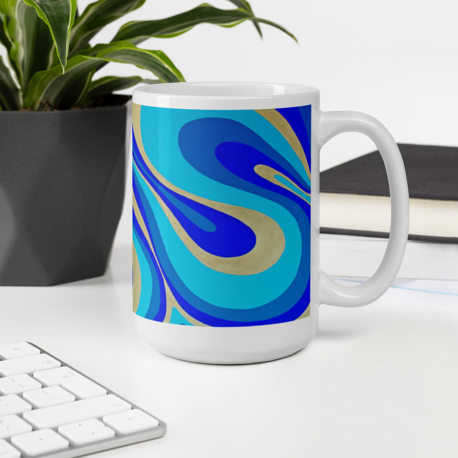 Blue & Gold Trippy Lines Mug